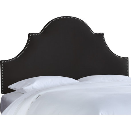 Taylor Nail Button High Arch Notched Headboard, Velvet Black, King