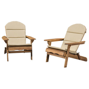 GDF Studio Outdoor Acacia Wood Folding Adirondack Chairs W/ Cushions, Set of 2, Khaki