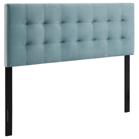 Lily Biscuit Tufted Full Performance Velvet Headboard, Light Blue