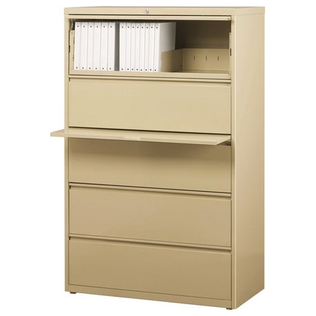 UrbanPro 36" 5-Drawer Modern Metal Lateral File Cabinet in Beige/Putty