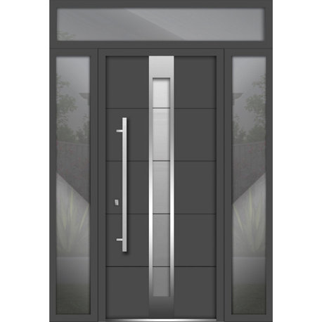 Exterior Prehung Door 60 x 96 / Deux 1717 Gray Graphite, Right in