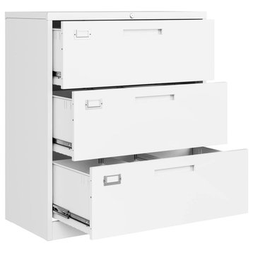 Large Metal Filing Cabinet, Lockable Storage Cabinet, White, 3 Drawers