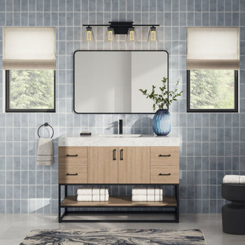 Bahia Bath Vanity, Oak, 48", Matte Black Hardware, Single, Freestanding