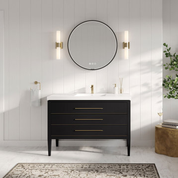 Celios Bathroom Vanity, Black With Brass Trim, 48", Single Sink, Freestanding