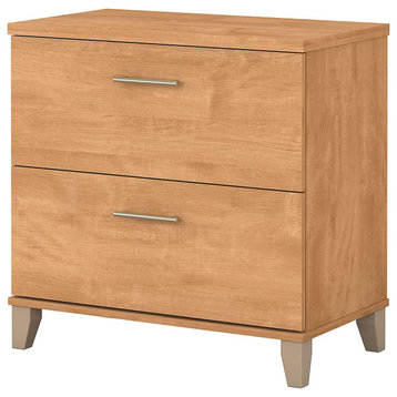 Transitional File Cabinet, Interlocking Drawers & Chrome Handles, Maple Cross