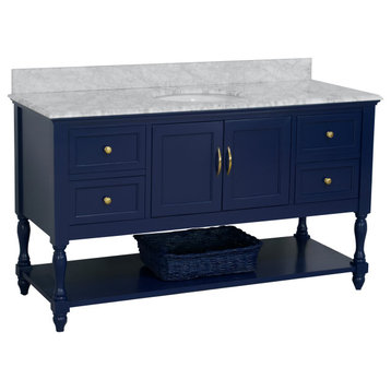 Beverly 60" Bath Vanity, Royal Blue, Carrara Marble, Single Vanity