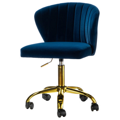 Swivel Task Chair With Tufted Back, Navy