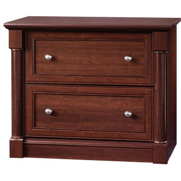 Wooden Classic File Cabinet with Two Interlocking Drawers, Cherry Finish