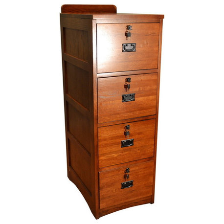 Mission Solid Oak 4-Drawer File Cabinet With Locks and Keys