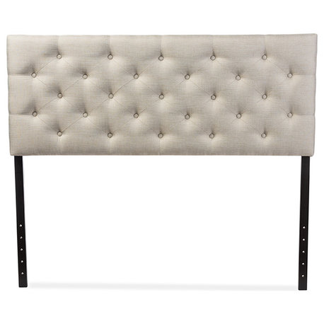 Viviana Fabric Upholstered Button-Tufted Headboard, Queen, Light Beige