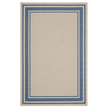 Rim Solid Border Borderline 8"x10" Indoor/Outdoor Area Rug, Blue/Beige