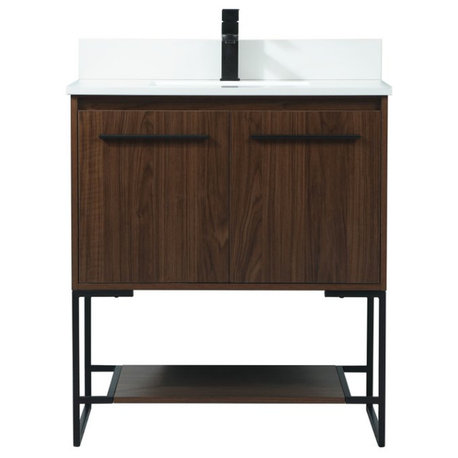 Sue 30" Single Bathroom Vanity, Walnut, With Backsplash