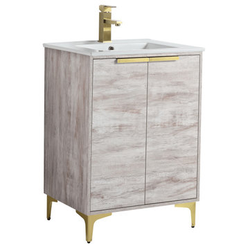 Wilmington Bath Vanity, Rustic White, 24 Inch, Satin Brass Hardware