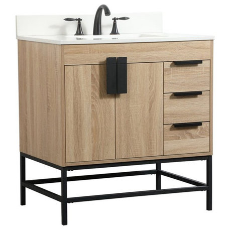 Elegant Decor Eugene 32" Single Bathroom Vanity with Backsplash in Mango Wood