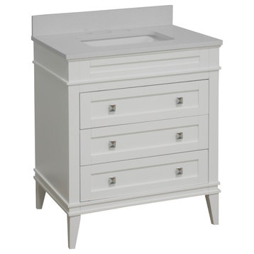 Eleanor 30" Bathroom Vanity, White, Quartz Top