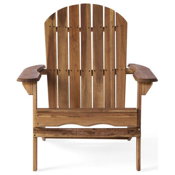 GDF Studio Milan Outdoor Folding Wood Adirondack Chair, Natural Stained