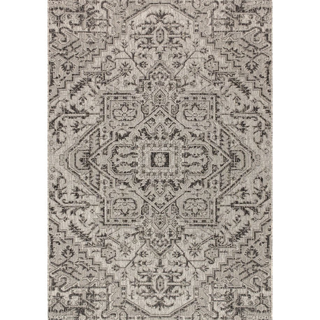 Estrella Bohemian Medallion Textured Weave Indoor/Outdoor, Black/Gray, 5 X 8