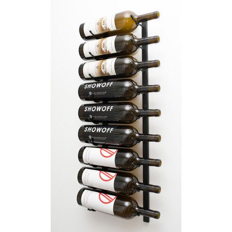 W Series Magnum/Champagne Wine Rack | Modern Wall Mounted Bottle Storage, Matte Black, 9 Bottles (Single Deep)