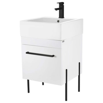 Fine Fixtures Modern Vanity Set, White, 20", Black Hardware