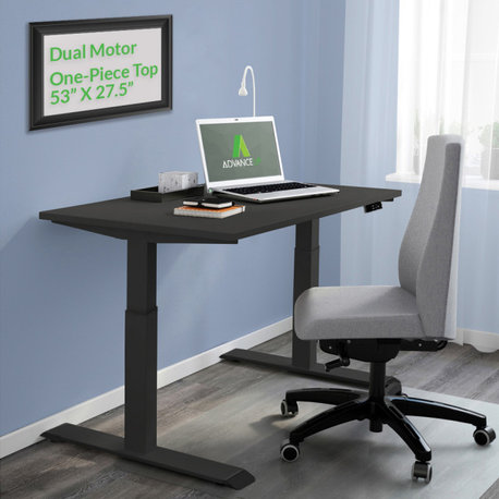 53" Dual Motor Electric Standing Desk With Whole 1-Piece Desk Top, Black