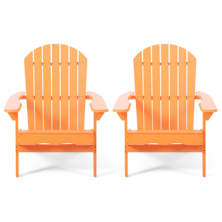 GDF Studio Milan Outdoor Rustic Acacia Wood Folding Adirondack Chair, Set of 2, Tangerine