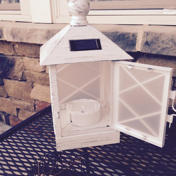 Solar White Washed Metal Lantern