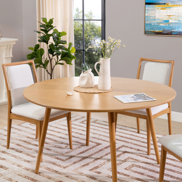 Scandi 54" 4-Seater Solid Wood Round Dining Table, Natural Light Brown