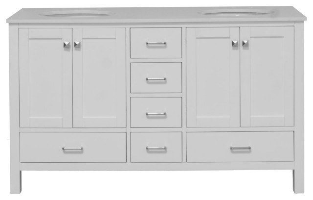 Horizon 60" Double Bathroom Vanity, White, Engineered White