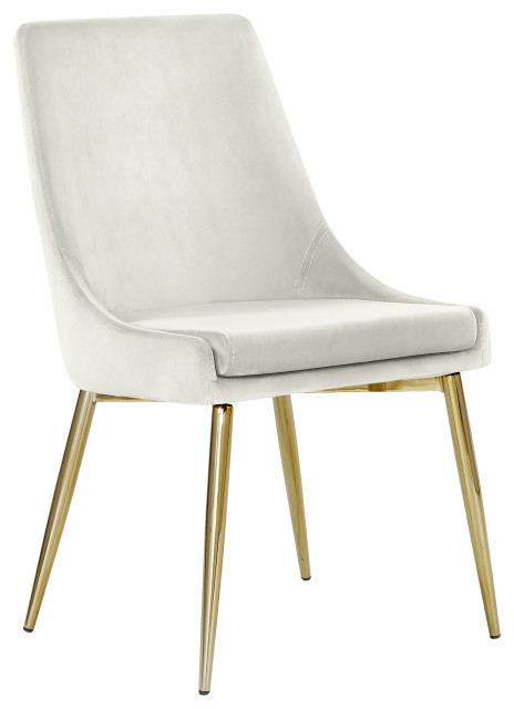 The Draper Dining Chair, Cream, Velvet, Gold Base (Set of 2)