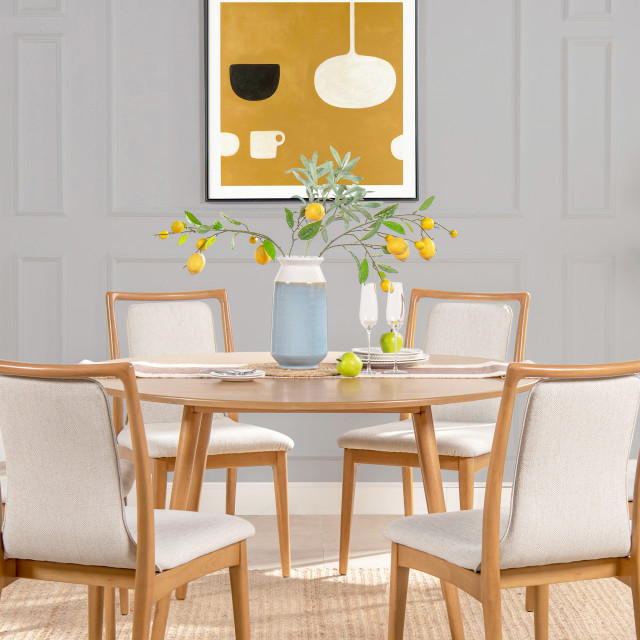 Scandi 54" 4-Seater Solid Wood Round Dining Table, Natural Light Brown