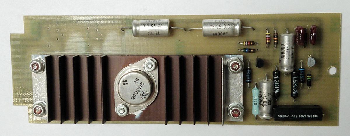 One of the voltage regulator cards. A large power transistor is attached to the heat sink.