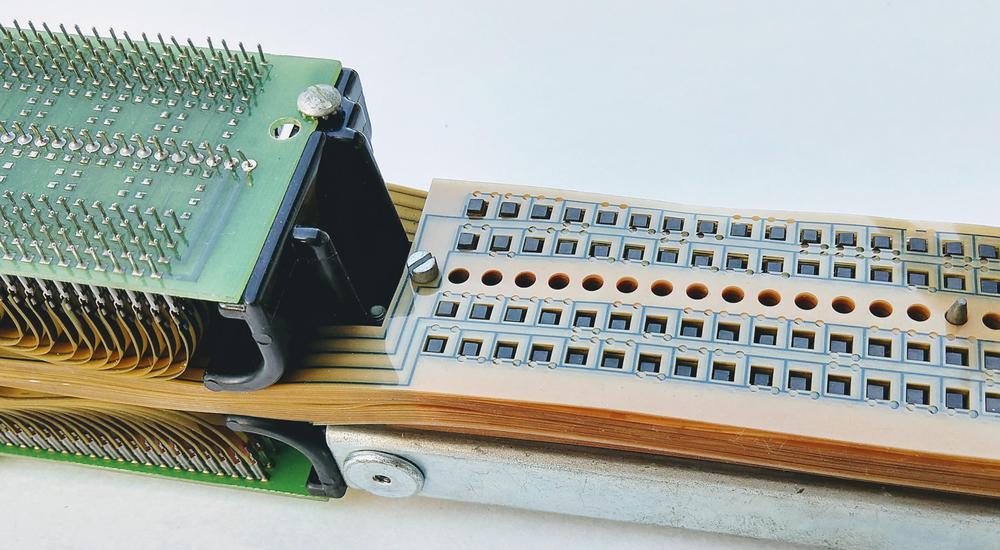 The TROS module, showing the diode boards and the stack of 128 Mylar tapes.