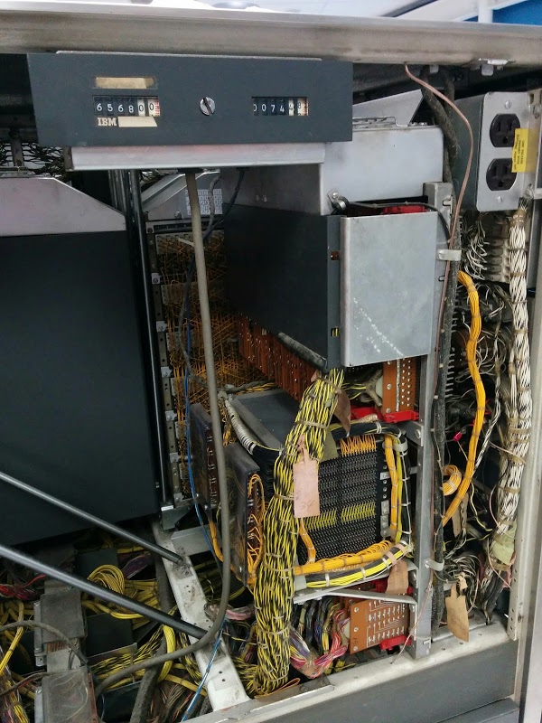 The core memory module inside the IBM 1401 mainframe. The module is in the lower right, with the driver cards above