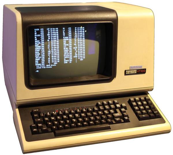 The DEC VT100 terminal had an 80×24 display. Over a million of them were sold. Photo from Jason Scott, (CC BY-SA 4.0).