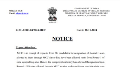 MCC issues important notice on resignation facility for NEET PG 2024 round-1 counselling