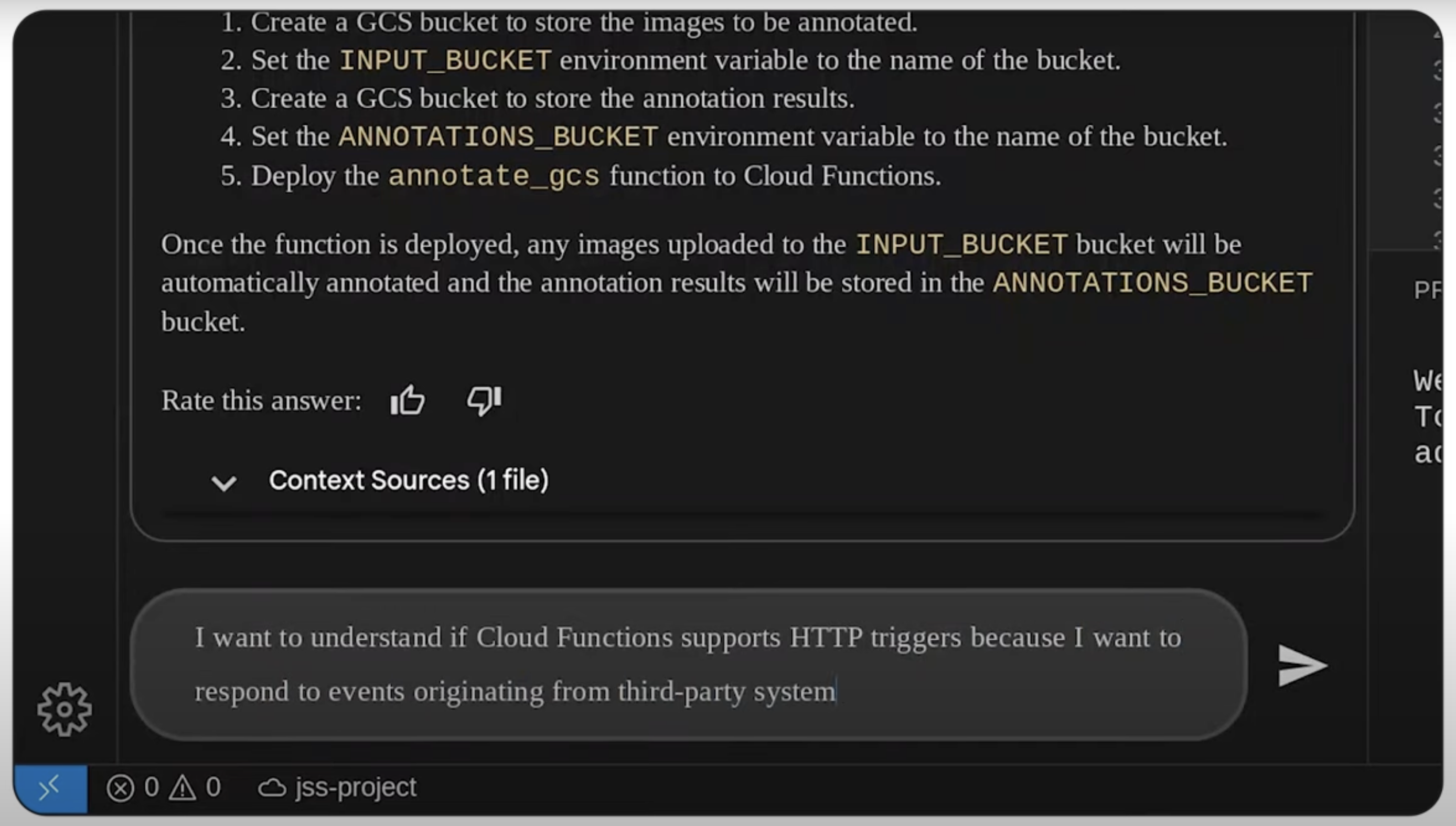 Screen showing prompt in Gemini Code Assist 