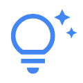blaues Symbol einer Glühbirne mit Sternen umgeben