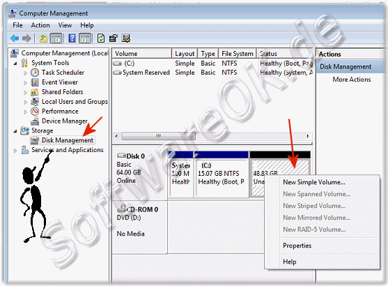 Create and format a new partition (volume) in Windows-7!