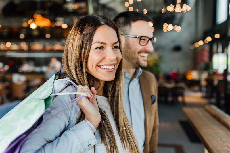 Male and female enter store after being served a location-based ad when entering a geofence