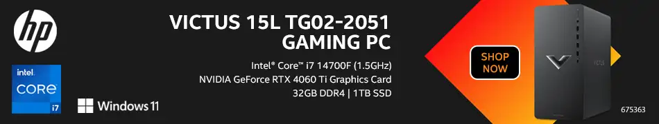 HP Victus 15L TG02-2051 Gaming PC - SHOP NOW; Intel Core i7 14700F (1.5GHz), NVIDIA GeForce RTX 4060 Ti Graphics Card
32GB DDR4, 1TB SSD, SKU 675363, LIMIT ONE