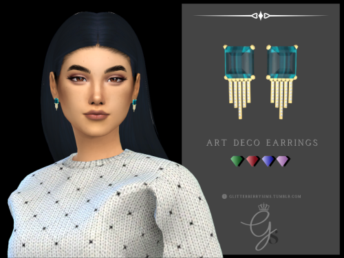 glitterberrysims:
“ Art Deco EarringsI’ve been feeling in a very art deco-y mood recently. And these are the earrings that came out of it!
TOU
• If you want recolour, go ahead (if you share it please don’t include mesh)
• Don’t put behind paywalls
•...