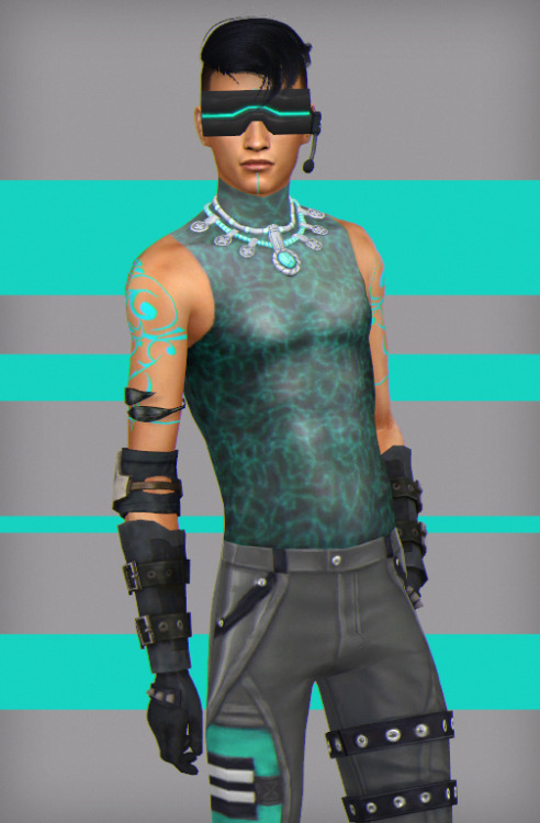 * Cyber Past Top - base game compatible male top as accessory (gloves category), all LOD’s, all maps, 18 swatches, from teen to elder + Cas thumbnail.
* Cyber Past Gloves - base game compatible male gloves (bracelet category), all LOD’s, all maps, 8...