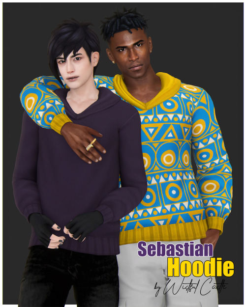 * Sebastian Hoodie Solid - base game compatible male hoodie, all LOD’s, all maps, 28 swatches with solid color texture, from teen to elder + Cas thumbnail
* Sebastian Hoodie Pattern - base game compatible male hoodie, all LOD’s, all maps, 20 swatches...