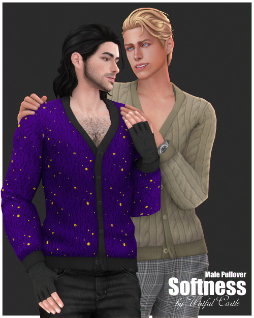 * Softness V1 - base game compatible male pullover, all LOD’s, all maps, 18 swatches with knitted texture, from teen to elder + Cas thumbnail
* Softness V2 - base game compatible male pullover, all LOD’s, all maps, 14 swatches with patterns, from...