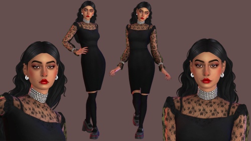 cursedmoodlet:
“Bella Goth
🦇: skinblend, eyebags, mole, mouth shape overlay, nosemask, eyebrows
🦇: eyeshadow, eyeliner, blush, lips // hair, beret, earrings, dress, bracelets, ring, wedding ring, nails, stockings, heels
🦇: eyeshadow, eyeliner, blush,...