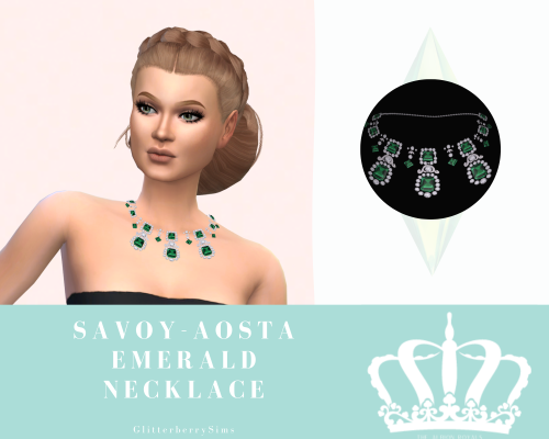 Request- Savoy-Aosta Emerald NecklaceThis is rare, another necklace from me! I really like this one and it looks so good on my sims! I hope you guys think so too!
High poly
Please don’t claim as your own or reupload!
Download
Patreon (Public Release...