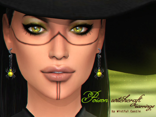 Poison witchcraft - earrings set for both, left or right ears. From teen to elder, both genders. All LODs, all maps, 12 swatches, cas thumbnail, base game compatible.
Download (TSR)
—————————————-
>>More Wistful Stuff
>>Support Wistful Castle
>>TOU