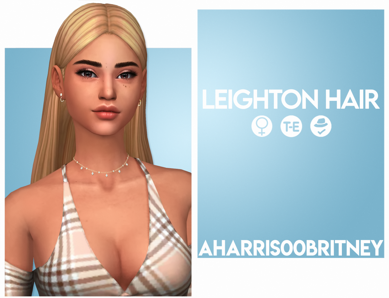 Leighton Hair• BGC
• Hat Compatible
• 24 EA Colors
• Custom Thumbnails
• Terms Of Use
• Twitter | Instagram | Twitch
Download (free on patreon)