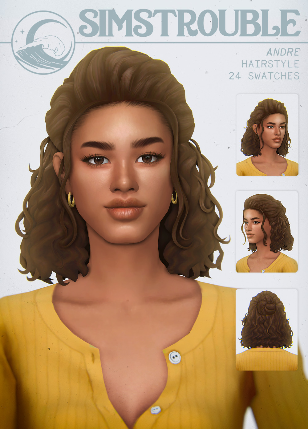 ANDRE by simstrouble• Base Game Compatible
• 24 Swatches
• All LODs, Hat Compatible, All Maps, V1 16k poly, V2 9k poly
download (Patreon, free) | Instagram | Pinterest