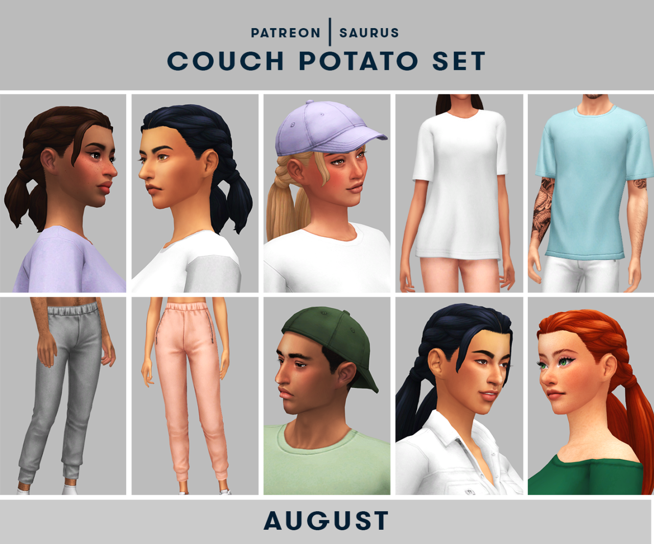 🥔Couch Potato Set🥔 by saurus
Here it is; a set of basic cozy/comfy wear that’ll also double up as fitness/workout wear (at least if you’re like me and like to wear loose clothes heh). I’m a huge fan of comfy pants/joggers and oversized tees, and wear...